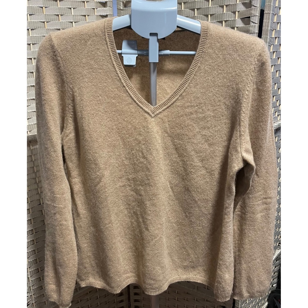 Charter Club Luxury Cashmere Sweater Womens XL Tan Camel V-Neck Long Sleeve Knit